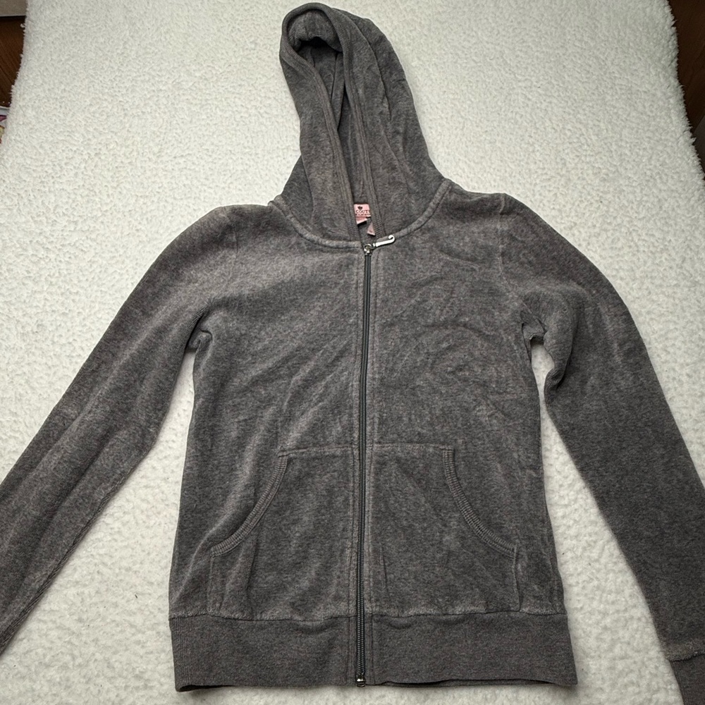 Juicy Couture Girls Full Zip Grey Sweater Sz 7 Y2K Streetwear Vintage‎ FLAWED*